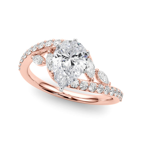 Rose gold Pear Solitaire with Pavé Twist Band and Four-Prong Setting