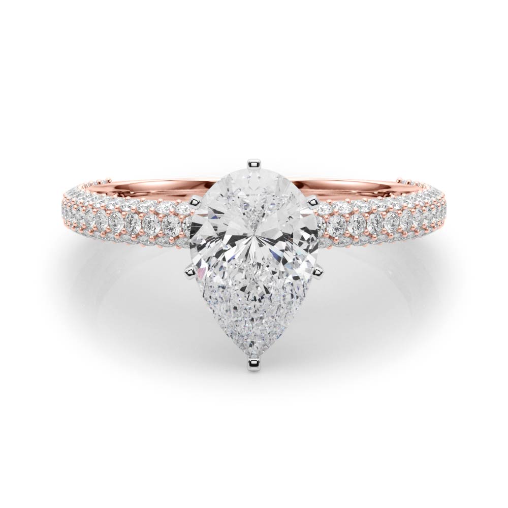 Rose gold Pear Solitaire with Pave Band and Four-Prong Setting 1