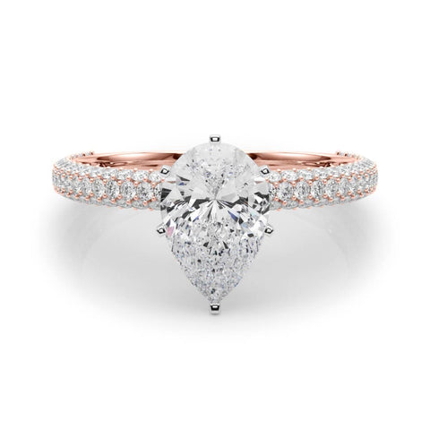 Rose gold Pear Solitaire with Pave Band and Four-Prong Setting 1