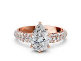 Rose gold Pear Solitaire with Pave Band and Four-Prong Setting_8