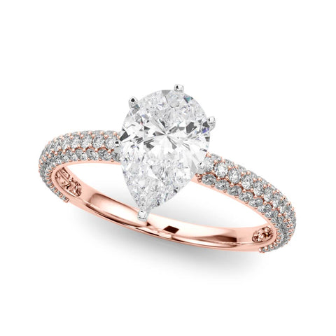 Rose gold Pear Solitaire with Pave Band and Four-Prong Setting