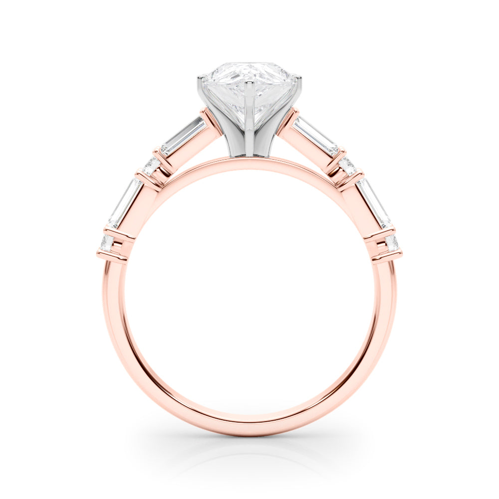 Rose gold Pear Solitaire with Side Baguettes and Channel Set Band 2
