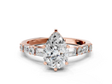 Rose gold Pear Solitaire with Side Baguettes and Channel Set Band_77