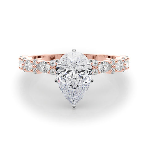 Rose gold Pear Solitaire with Side Stones, Pave Band, Four-Prong Setting 1