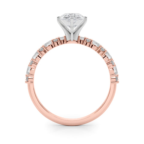 Rose gold Pear Solitaire with Side Stones, Pave Band, Four-Prong Setting 2