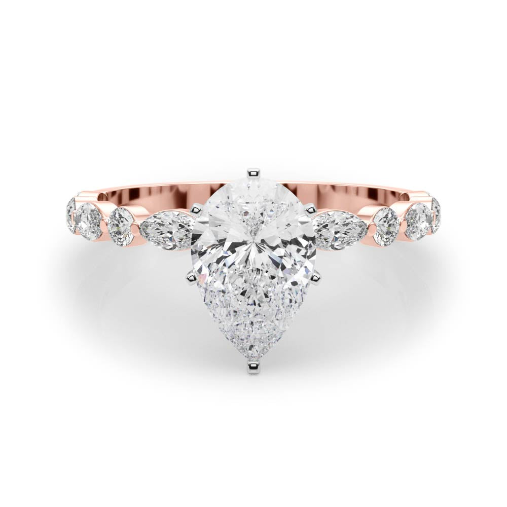Rose gold Pear Solitaire with Side Stones on a Pavé Band and Four-Prong Setting 1