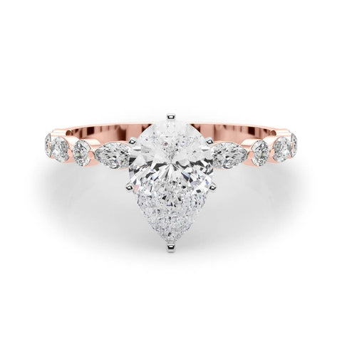Rose gold Pear Solitaire with Side Stones on a Pavé Band and Four-Prong Setting 1