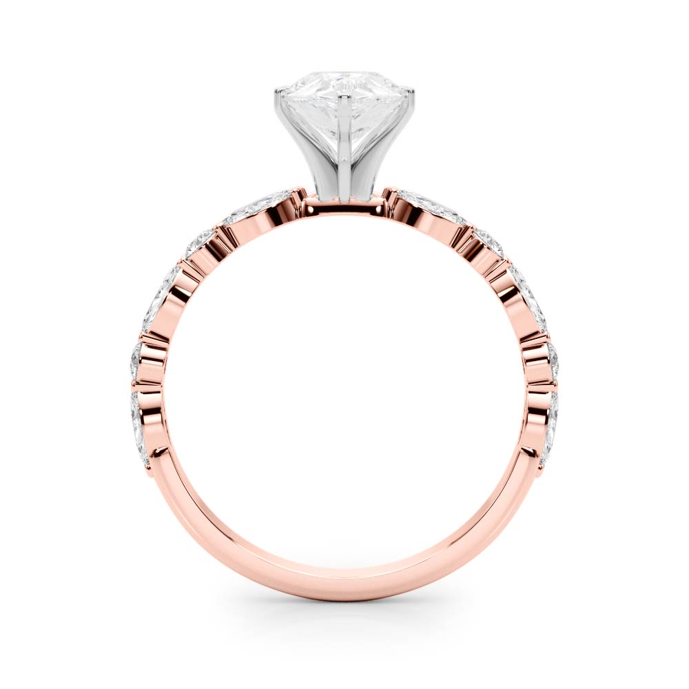 Rose gold Pear Solitaire with Side Stones on a Pavé Band and Four-Prong Setting 2