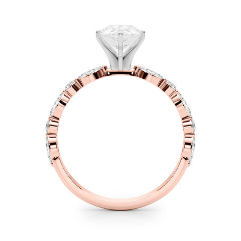 Rose gold Pear Solitaire with Side Stones on a Pavé Band and Four-Prong Setting 2