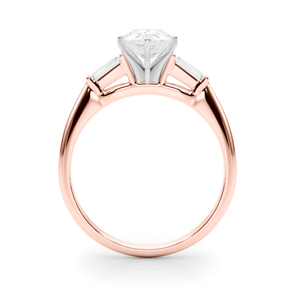 Rose gold Pear Solitaire with Tapered Baguette Side Stones on a Classic Band with Six-Prong Setting 2