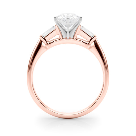 Rose gold Pear Solitaire with Tapered Baguette Side Stones on a Classic Band with Six-Prong Setting 2