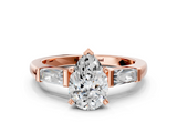 Rose gold Pear Solitaire with Tapered Baguette Side Stones on a Classic Band with Six-Prong Setting_148