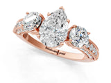 Rose gold Pear Three-Stone Diamond Ring with Pavé Band and Four-Prong Setting_7