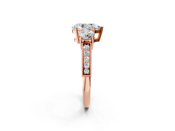 Rose Gold Pear-Shaped Graduated Three Stone Engagement Ring Setting
