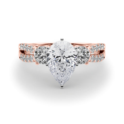 Rose gold Pear Three-Stone Diamond Ring with Pavé Split Shank and Four-Prong Setting 1