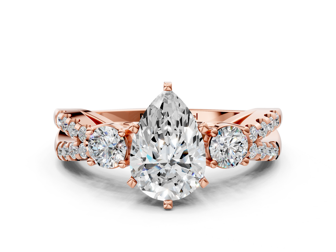 Rose gold Pear Three-Stone Diamond Ring with Pavé Split Shank and Four-Prong Setting_89