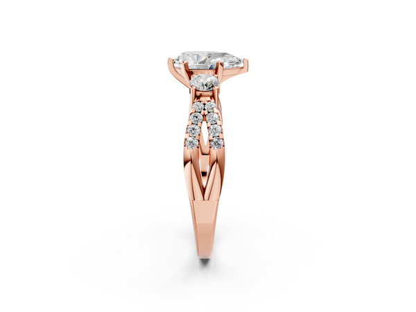 Rose Gold Pear-Shaped Three Stone Engagement Ring Setting with Pave Split Shank