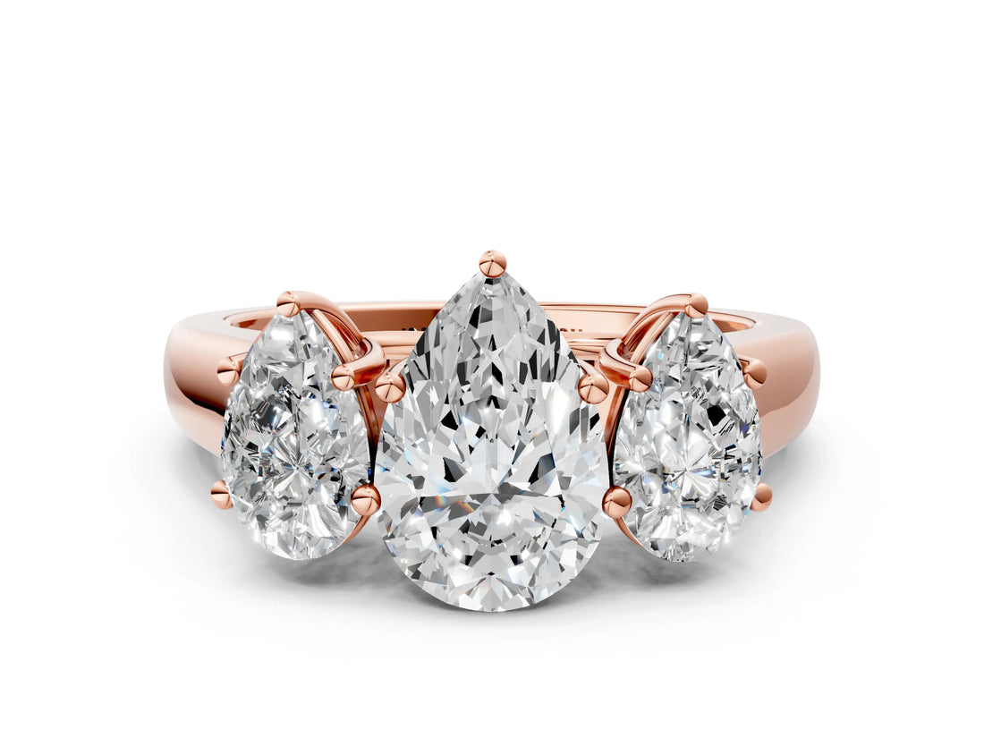Rose gold Pear Three-Stone Diamond Ring with Prong Setting on a Classic Band_15