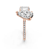 Rose gold Pear and Cushion Toi Moi Ring with Prong Setting and Pave Band 2