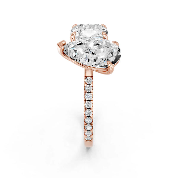 Rose gold Pear and Cushion Toi Moi Ring with Prong Setting and Pave Band