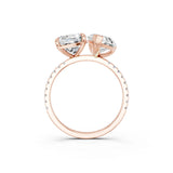 Rose gold Pear and Cushion Toi Moi Ring with Prong Setting and Pave Band 3