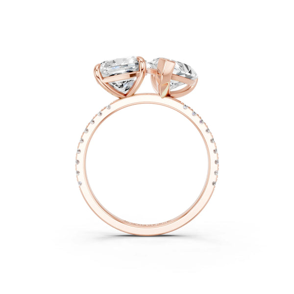 Rose gold Pear and Cushion Toi Moi Ring with Prong Setting and Pave Band