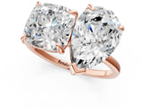 Rose gold Pear and Cushion Toi Moi Ring with Prong Setting and Plain Band 1