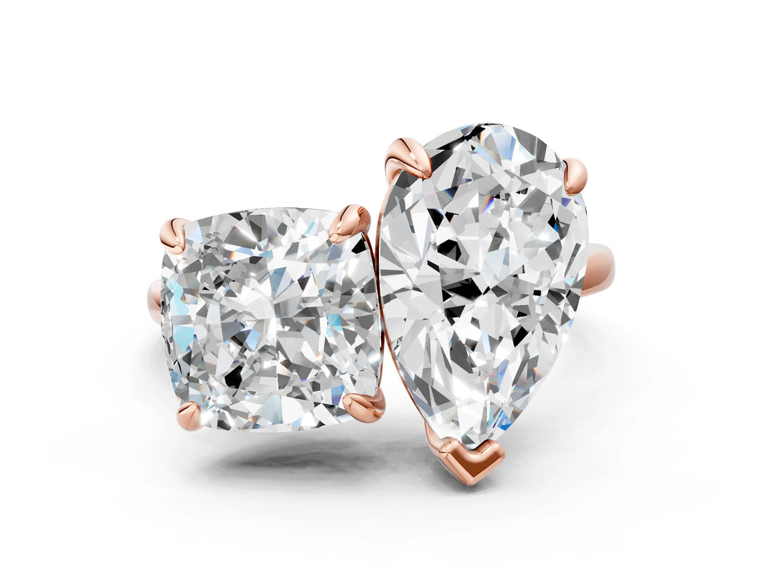 Rose gold Pear and Cushion Toi Moi Ring with Prong Setting and Plain Band