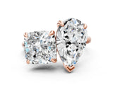 Rose gold Pear and Cushion Toi Moi Ring with Prong Setting and Plain Band