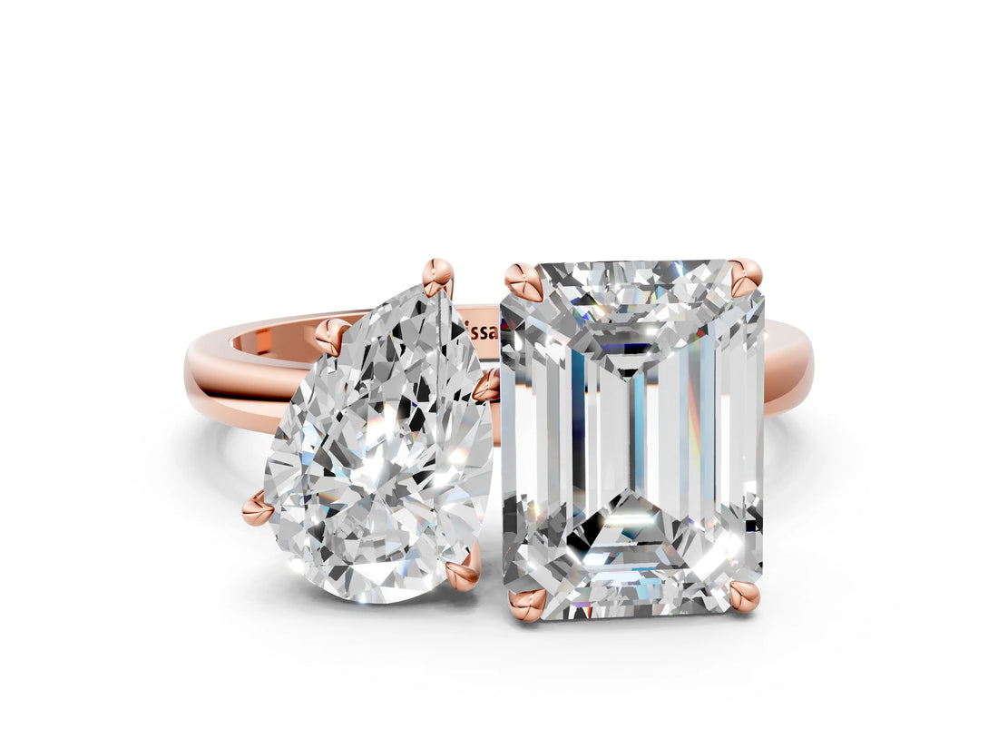 Rose gold Pear and Emerald Cut Toi Moi Ring with Prong Setting_66