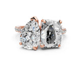 Rose gold Pear and Emerald Toi Moi Ring with Prong Setting and Micro Pave Band