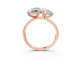 Rose gold Pear and Emerald Toi Moi Ring with Prong Setting and Plain Band_59