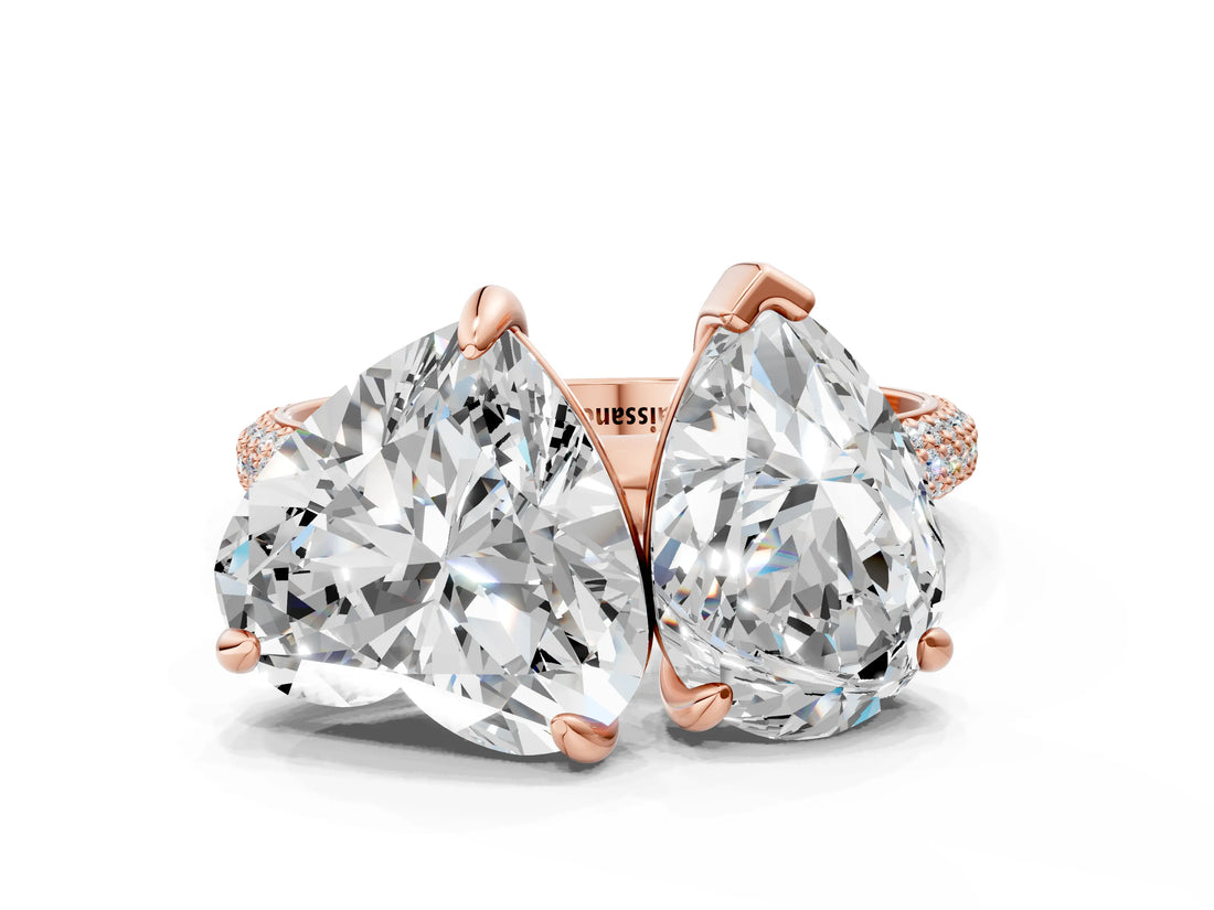 Rose gold Pear and Heart Toi Moi Ring with Prong Setting and Micro Pave Band