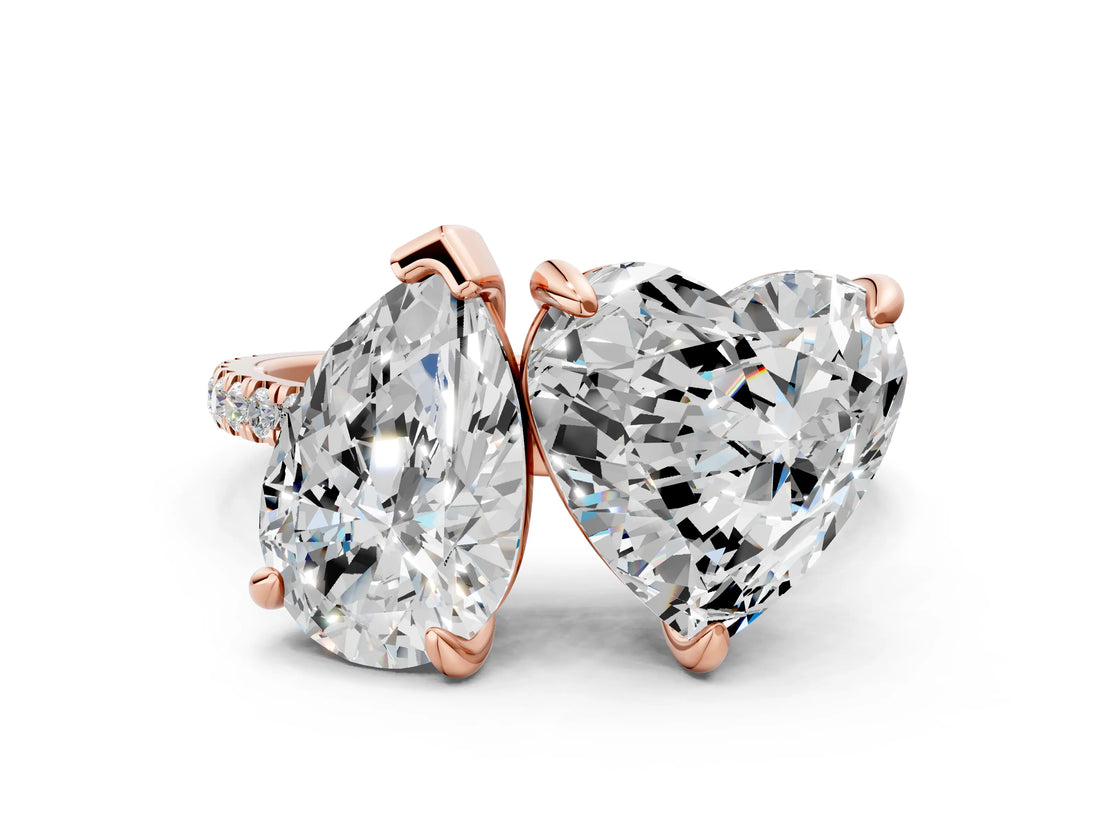 Rose gold Pear and Heart Toi Moi Ring with Prong Setting and Pave Band 1