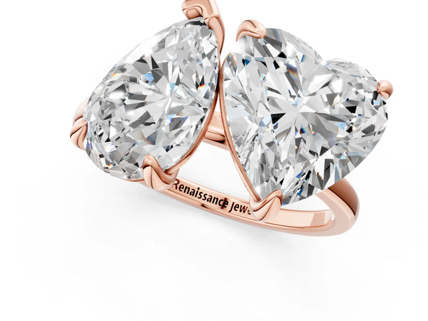 Rose gold Pear and Heart Toi Moi Ring with Prong Setting and Plain Band