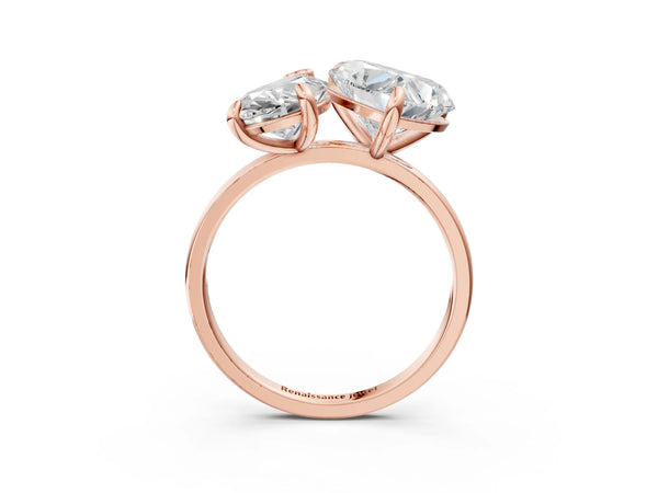 Rose gold Pear and Heart Toi Moi Ring with Prong Setting and Plain Band
