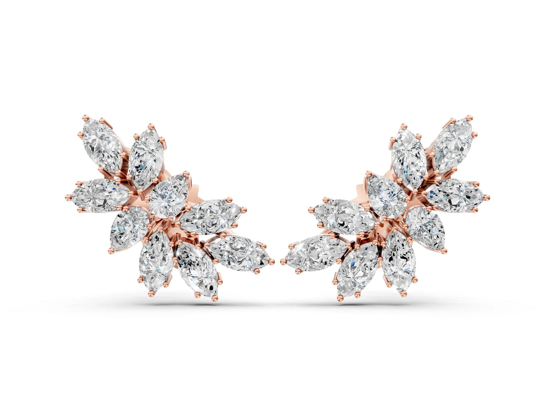Rose gold Pear and Marquise Diamond Cluster Stud Earrings