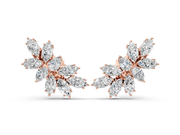 Rose gold Pear and Marquise Diamond Cluster Stud Earrings