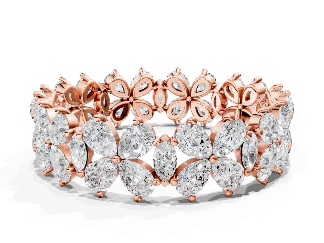 Rose gold Pear and Marquise Diamond Floral Promise Ring