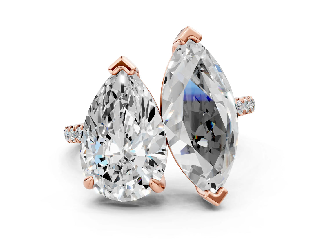 Rose gold Pear and Marquise Toi Moi Ring with Prong Setting and Micro Pave Band