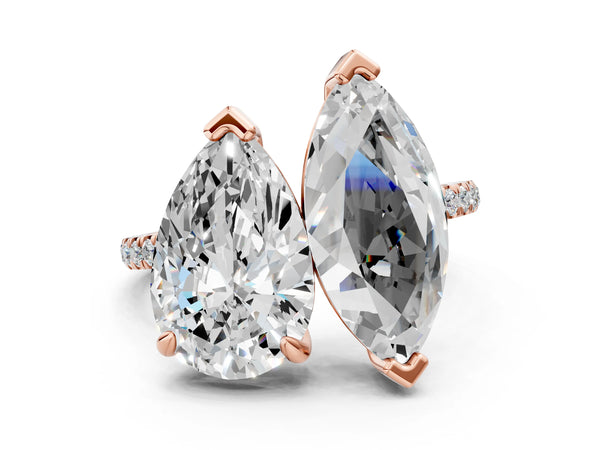 Rose gold Pear and Marquise Toi Moi Ring with Prong Setting and Pave Band