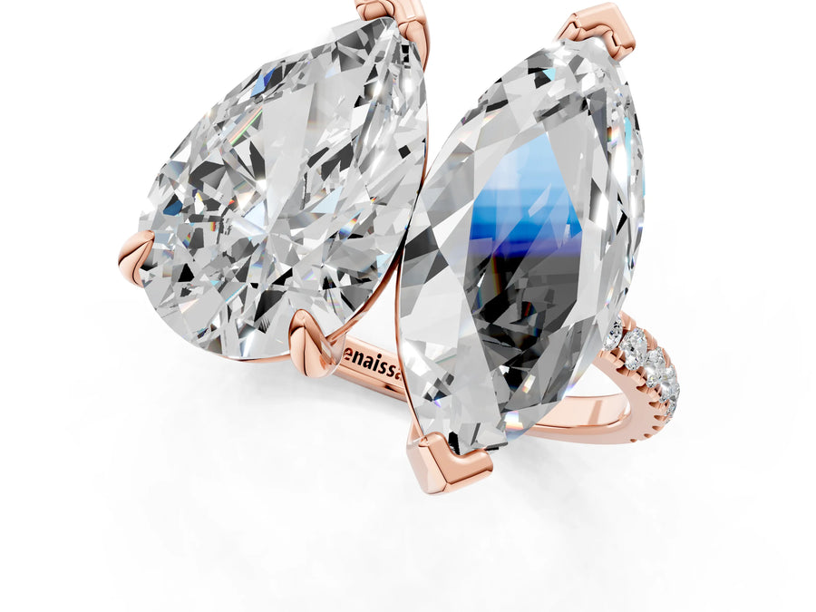 Rose gold Pear and Marquise Toi Moi Ring with Prong Setting and Pave Band
