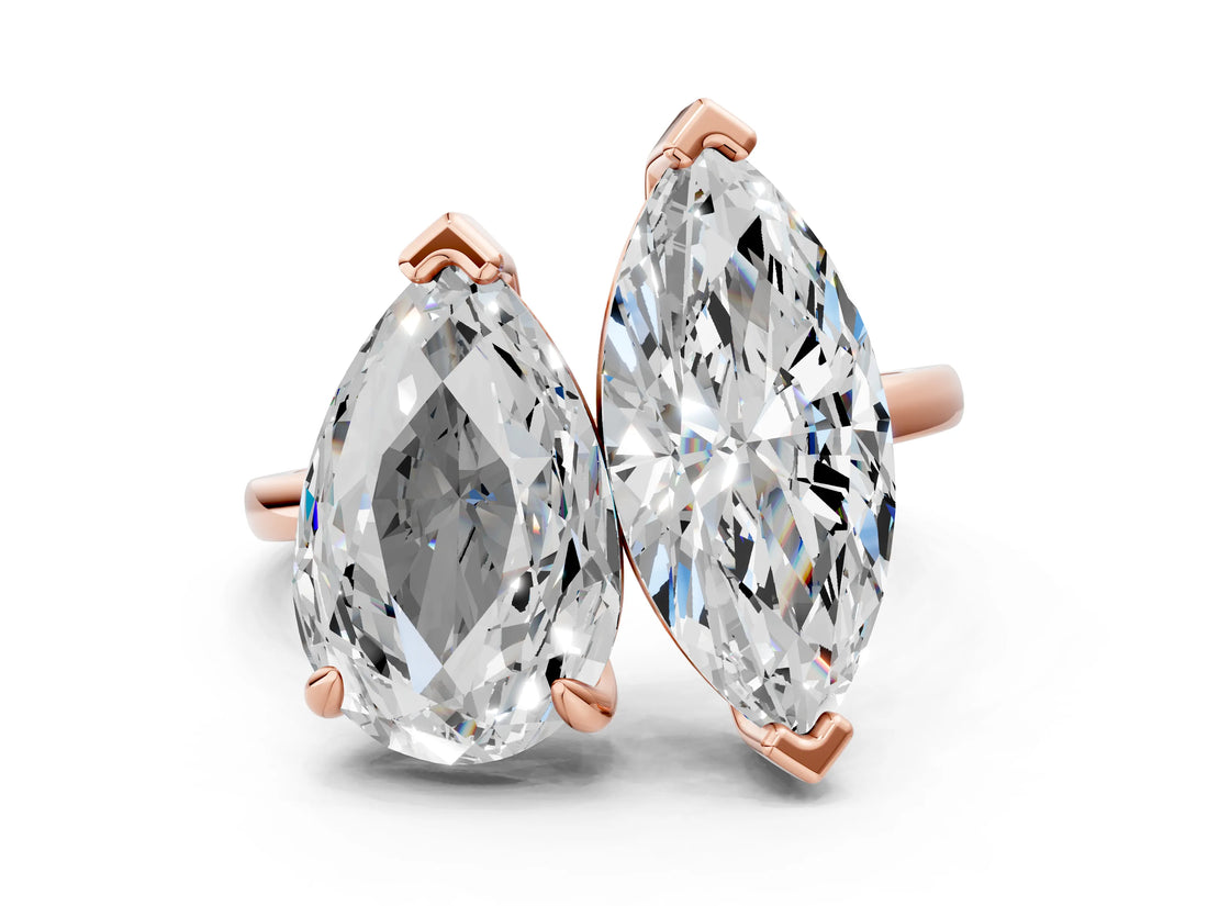 Rose gold Pear and Marquise Toi Moi Ring with Prong Setting and Plain Band