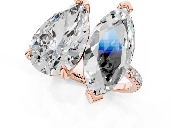 Rose gold Pear and Princess Toi Moi Ring with Prong Setting and Micro Pave Band
