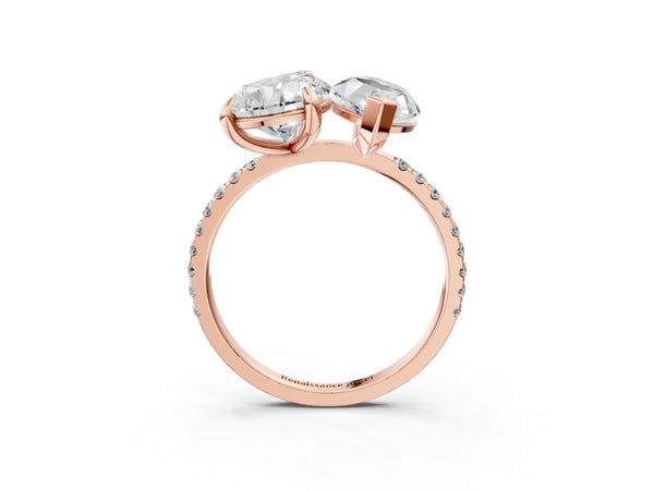 Rose gold Pear and Princess Toi Moi Ring with Prong Setting and Micro Pave Band