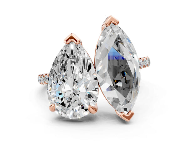 Rose gold Pear and Princess Toi Moi Ring with Prong Setting and Micro Pave Band