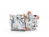 Rose gold Pear and Princess Toi Moi Ring with Prong Setting and Pave Band
