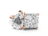 Rose gold Pear and Princess Toi Moi Ring with Prong Setting and Plain Band