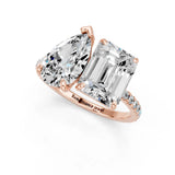 Rose gold Pear and Radiant Toi Moi Ring with Prong Setting and Micro Pave Band 1