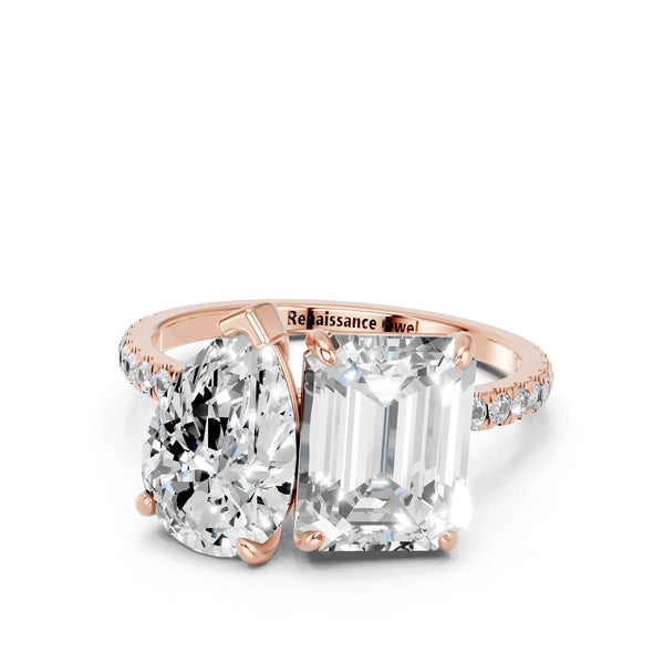 Rose gold Pear and Radiant Toi Moi Ring with Prong Setting and Micro Pave Band
